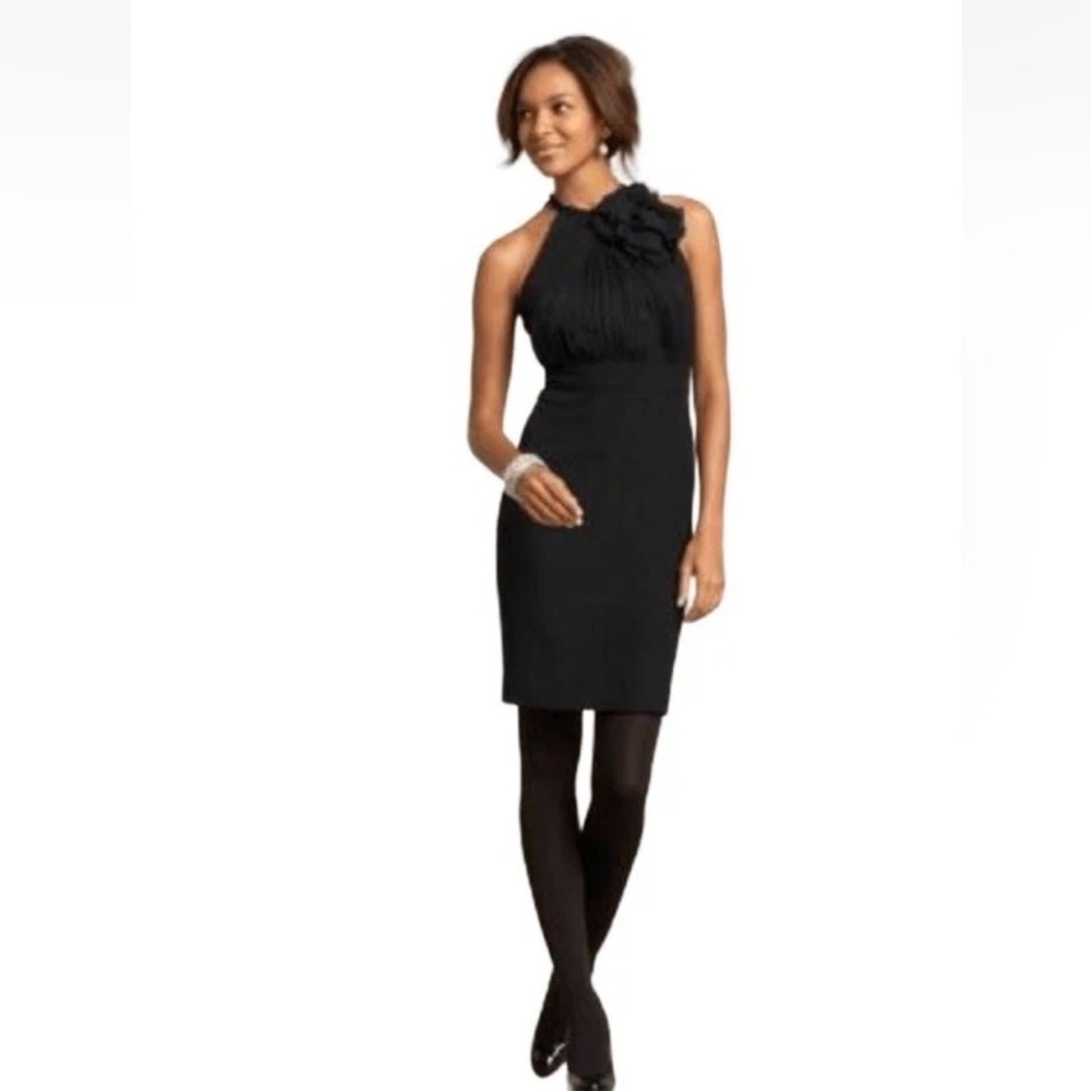 NWT Ann Taylor Women's Black Sleeveless Silk Blend Dress Pencil Ruffle Size 10